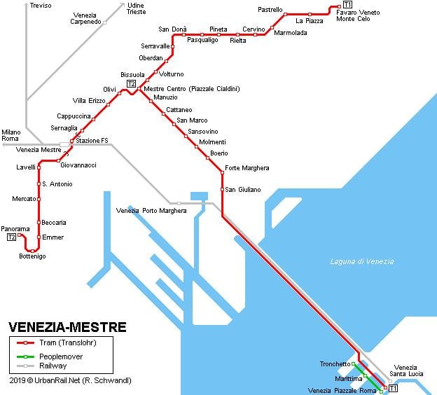 Da estação ferroviária de veneza mapa