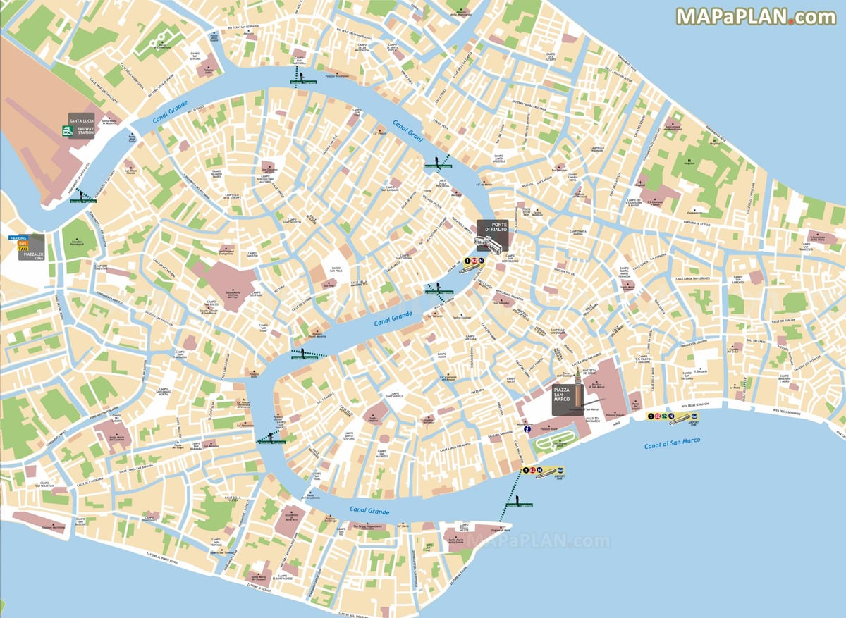 mapa de Veneza gôndola rota