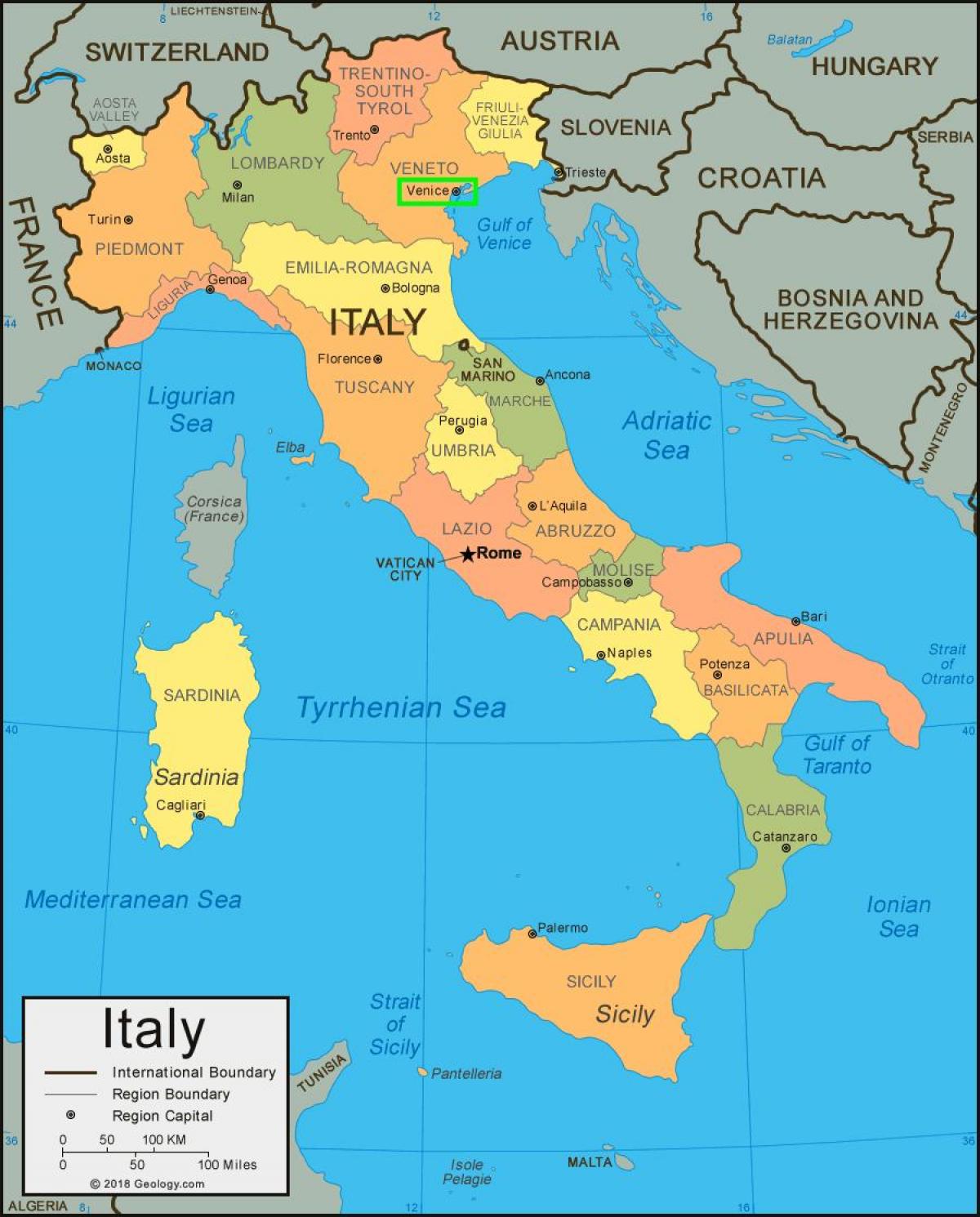 mapa da itália mostrando Veneza