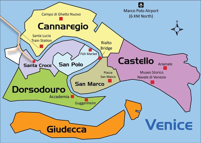 mapa de Veneza, itália área