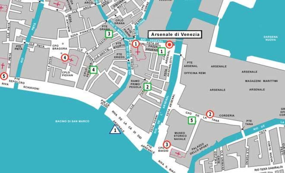 mapa de Veneza arsenale