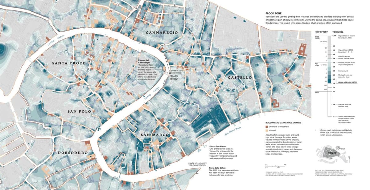mapa de Veneza de inundação